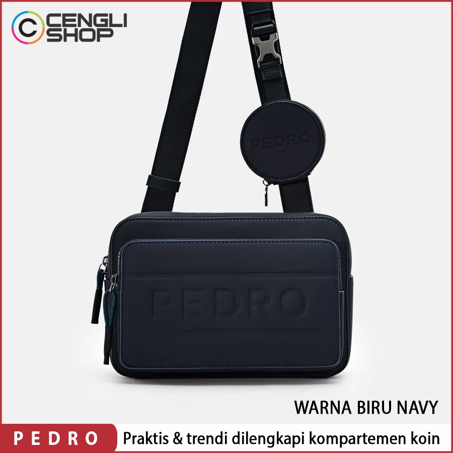 TAS SELEMPANG PRIA PEDRO SLING BAG ORIGINAL BRANDED TERBARU BIRU NAVY BLUE PM052