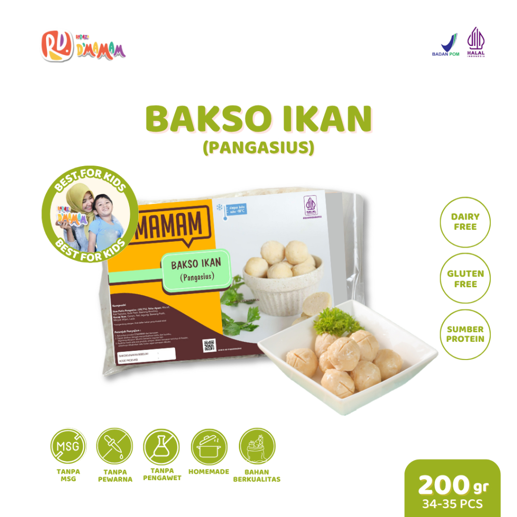 

D'MAMAM SBY Bakso Ikan 200g Anak MPASI Homemade Frozen BPOM HALAL Dairy&Gluten Free Tinggi Omega