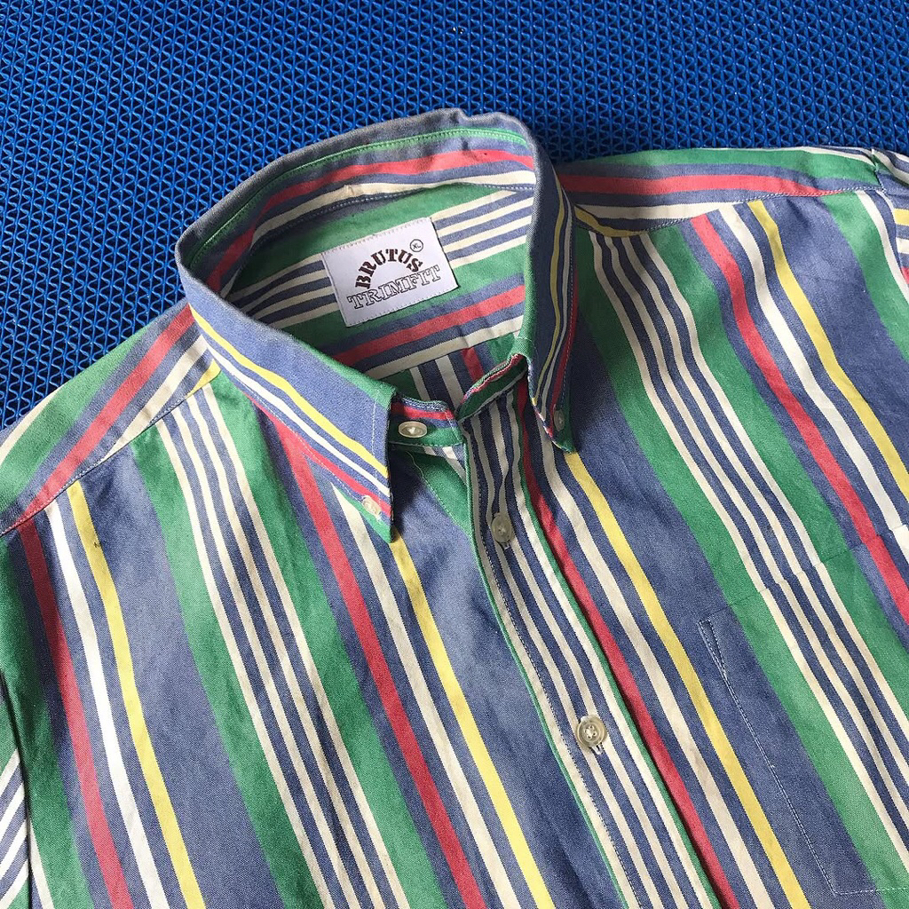 Vintage Brutus Trimfit London the Candy Stripe Oxford 4 finger Colar Long sleeves Shirt It’s a bold 