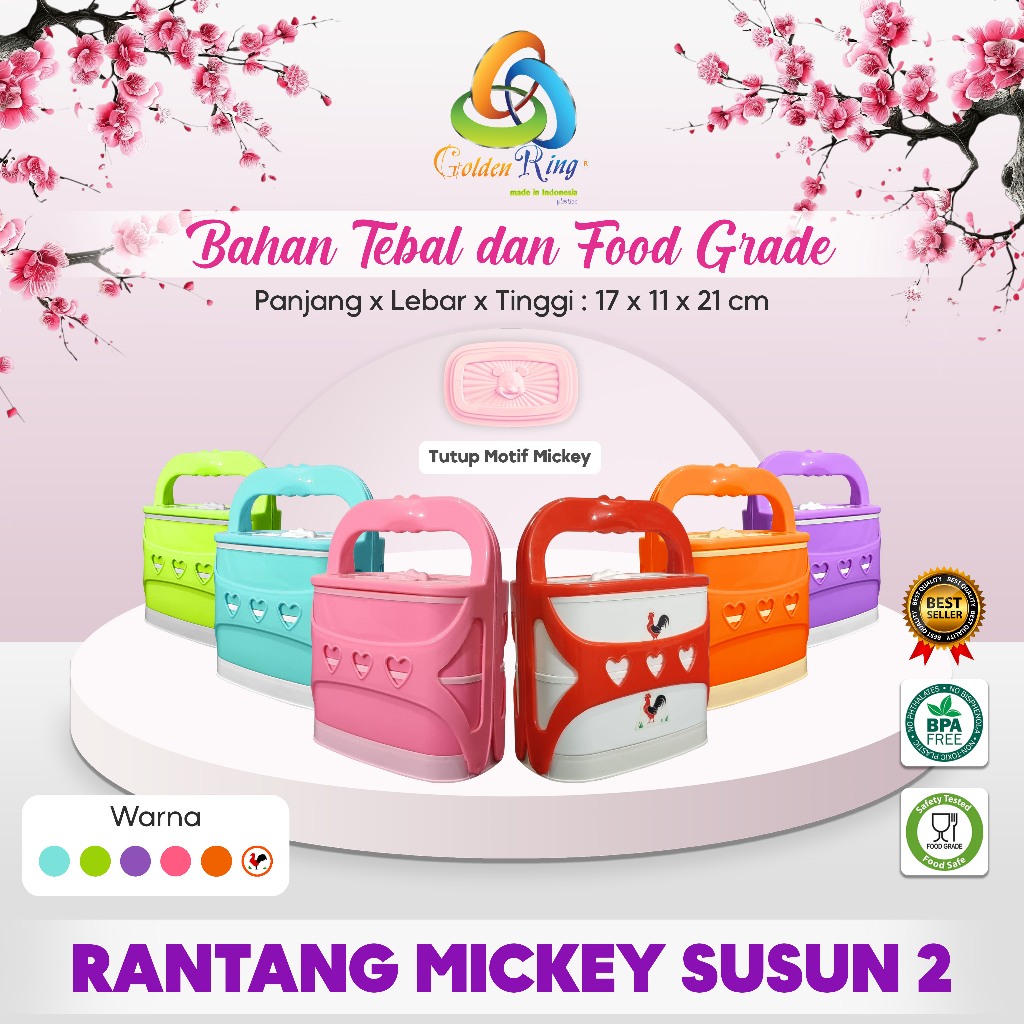 RANTANG MICKEY SUSUN 2 / Rantang Plastik Cantik / Rantang Ayam Jago / Rantang Bekal Anak