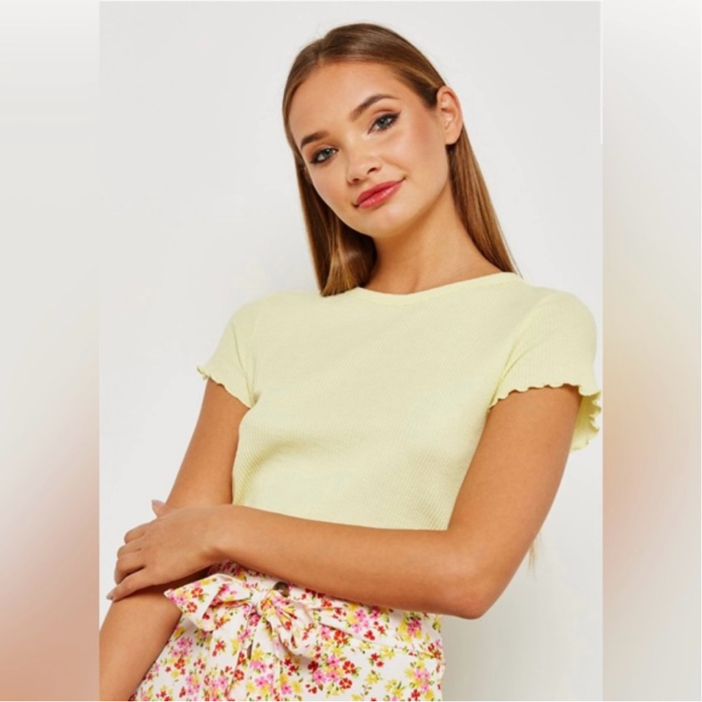 Topshop yellow waffle crop top topshop tshirt tees basic cropped top frill top kaos kuning topshop