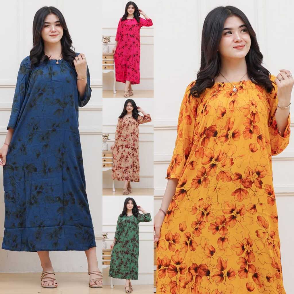 Daster Panjang Fuji Batik Danang Dada Karet Lengan 7/8 Santung Adem Lembut