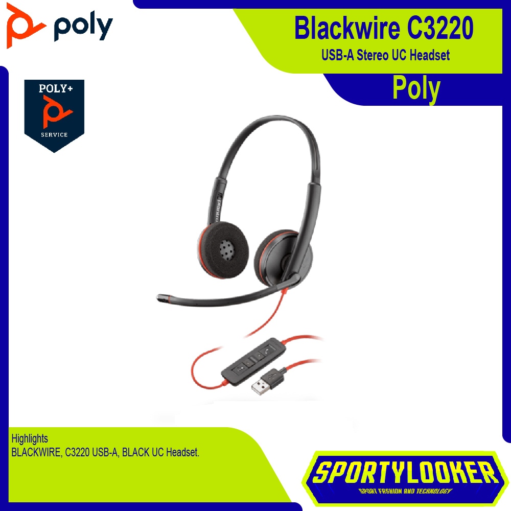 HP POLY Plantronics Blackwire 3220 / C3220 USB Type A Headset