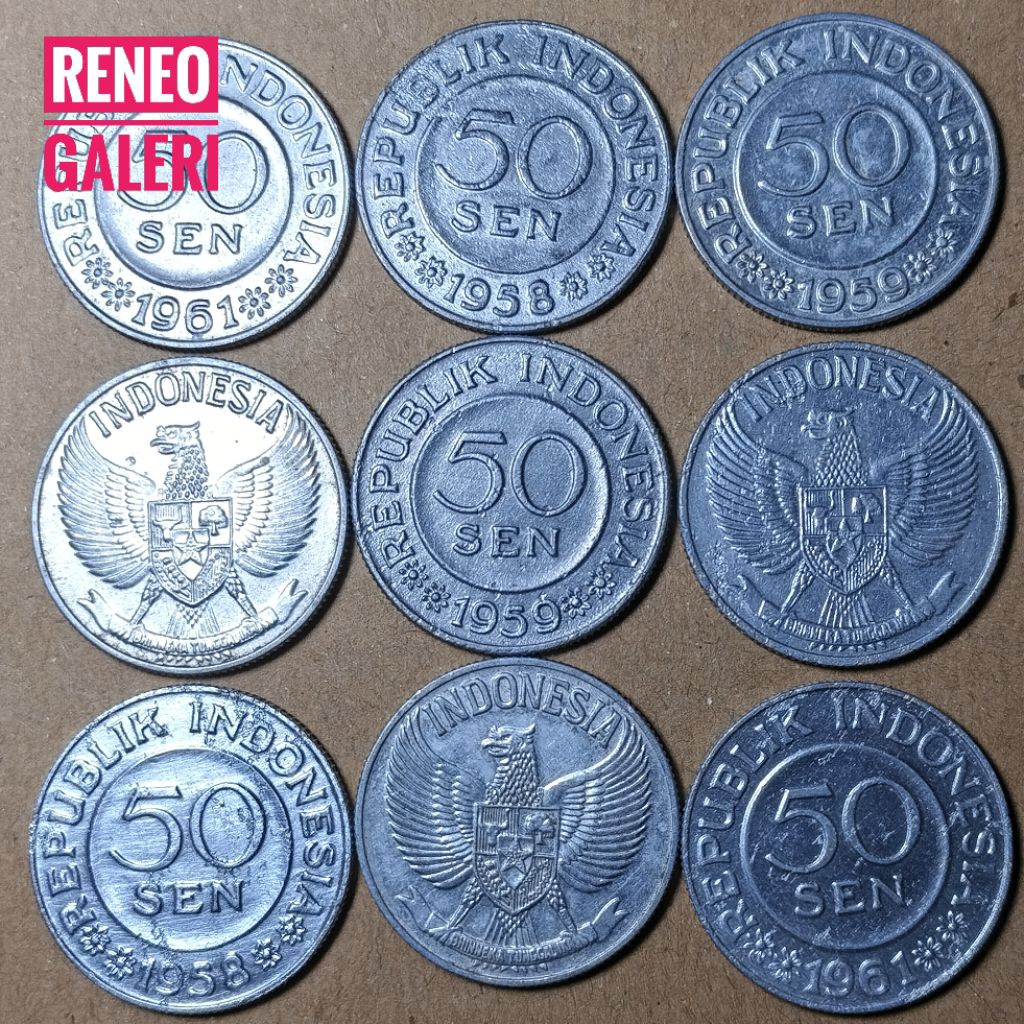VF cuci Koin 50 Sen Garuda tahun 1958 1959 1961 Uang koin kuno Indonesia logam Aluminium asli origin