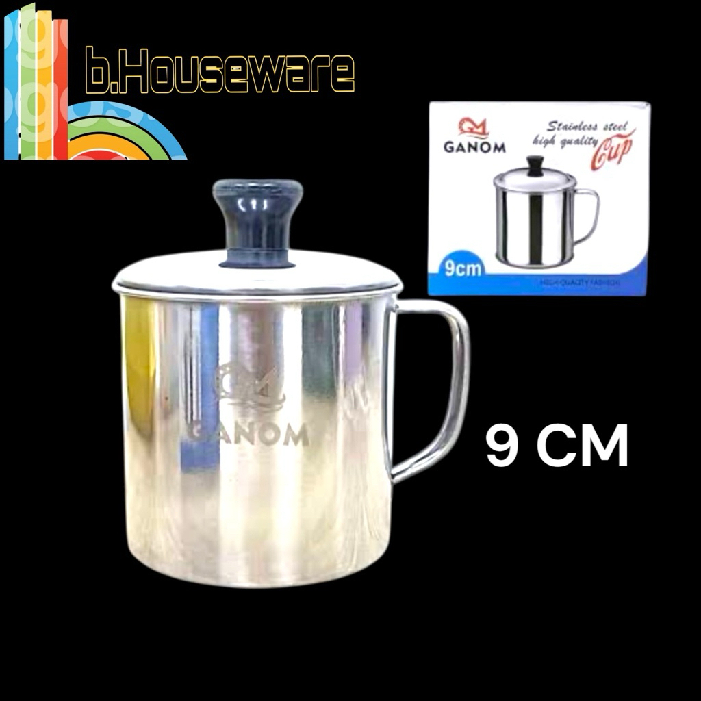 Cangkir Tutup Stainless TEBAL 9 CM