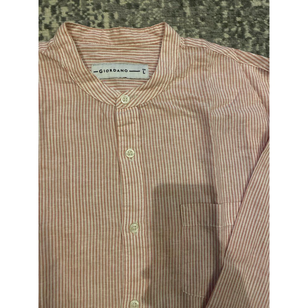 kemeja kerah koko salur pink giordano