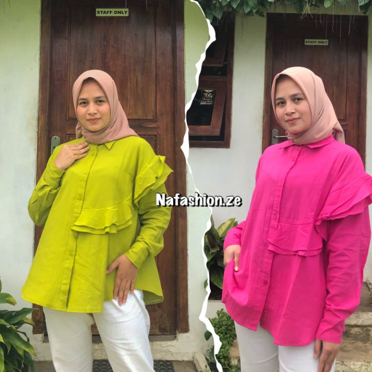 Kekinian Louisha Linen Crinkle  Kemeja Oversize Linen Crinkle premium  Kemeja kerja simple