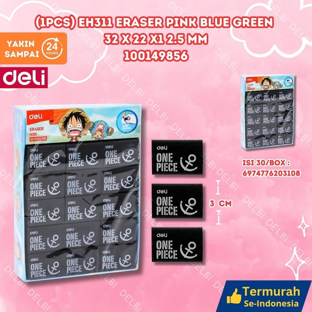 

(1PCS) H311 Eraser Pink Blue Green 32x22x12.5mm DELI PENGHAPUS SETIP BX900 BX30