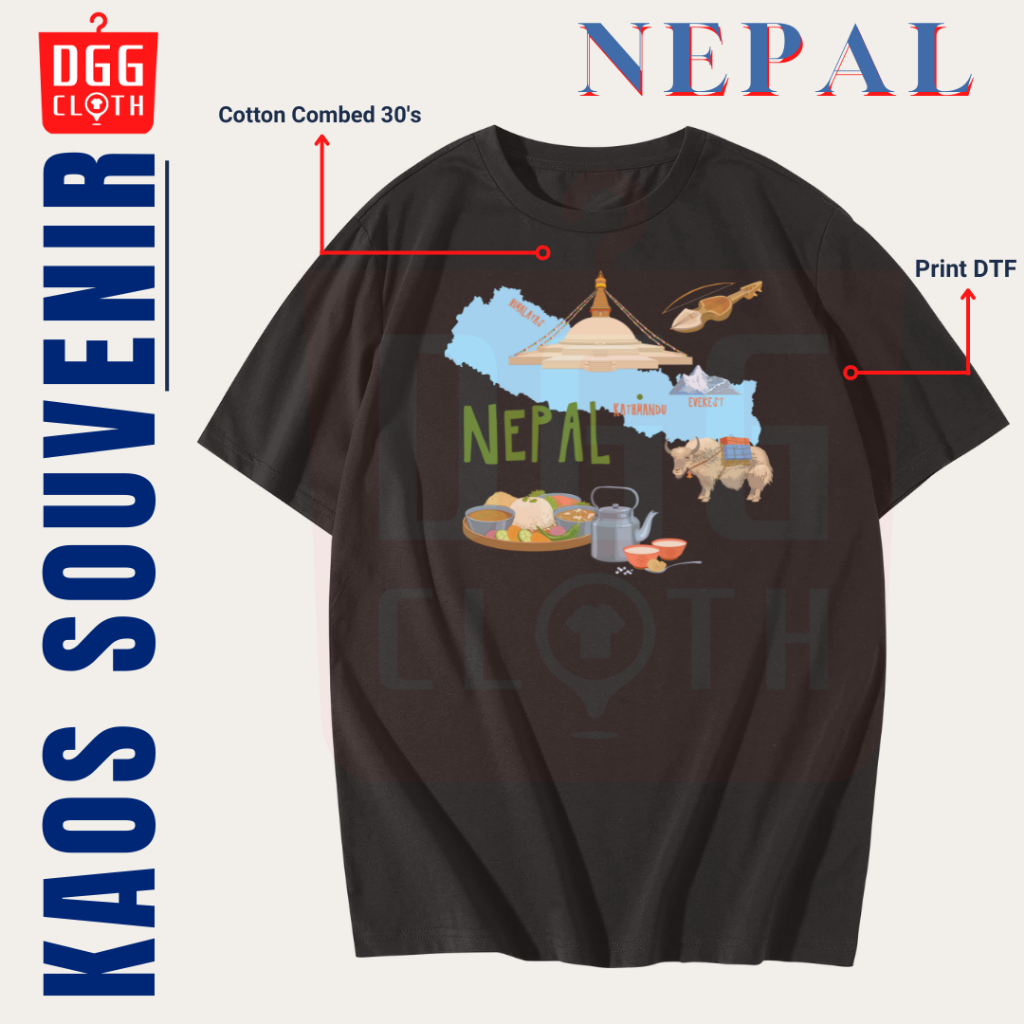 DGG Kaos Oleh-Oleh Nepal Black Tshirt Baju Souvenir Nepal Dewasa Anak Type 1