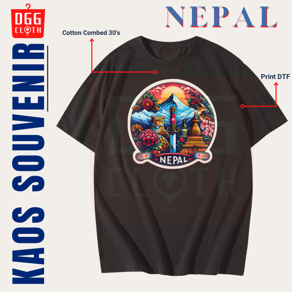 DGG Kaos Oleh-Oleh Nepal Black Tshirt Baju Souvenir Nepal Dewasa Anak Type 5