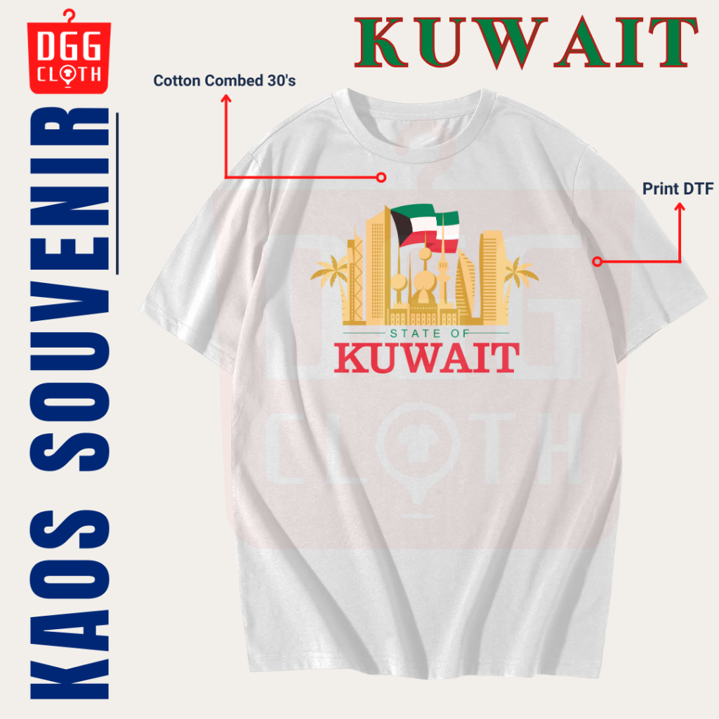 DGG Kaos Oleh-Oleh Kuwait White Tshirt Baju Souvenir Kuwait City Dewasa Anak Type 1