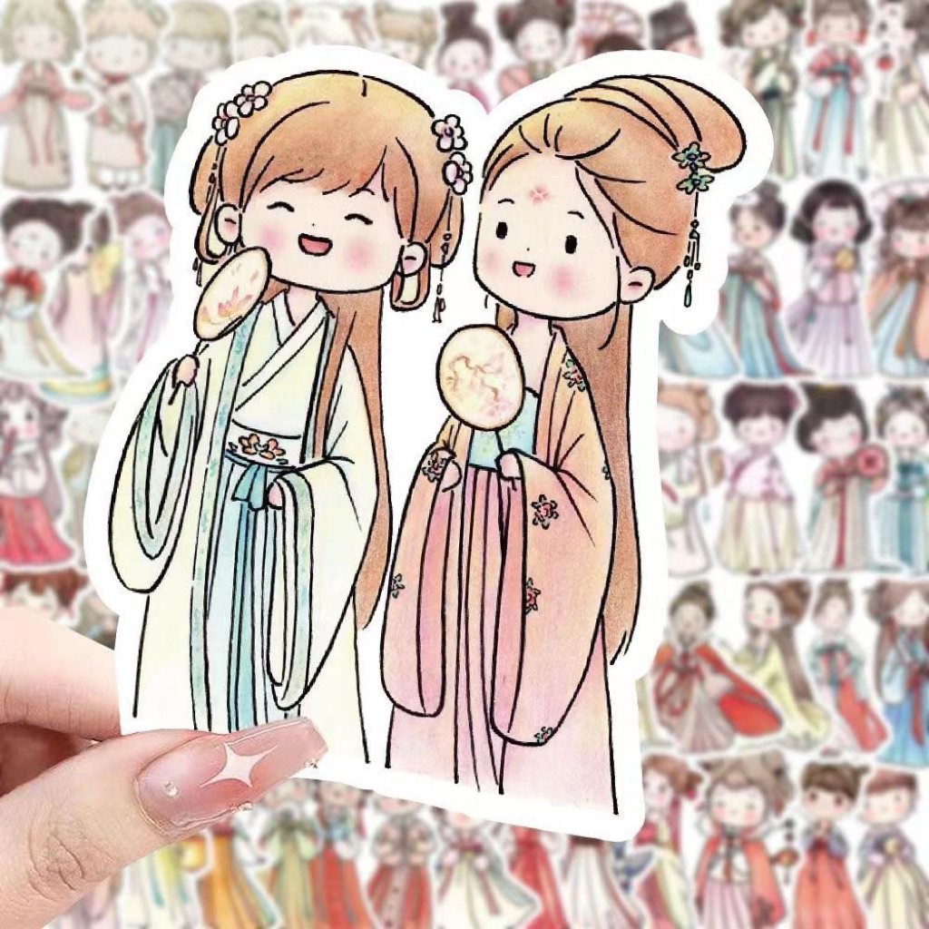 

Stiker Kartun Baju Tradisional Tiongkok / Hanfu - Desain Estetik, Anti Air