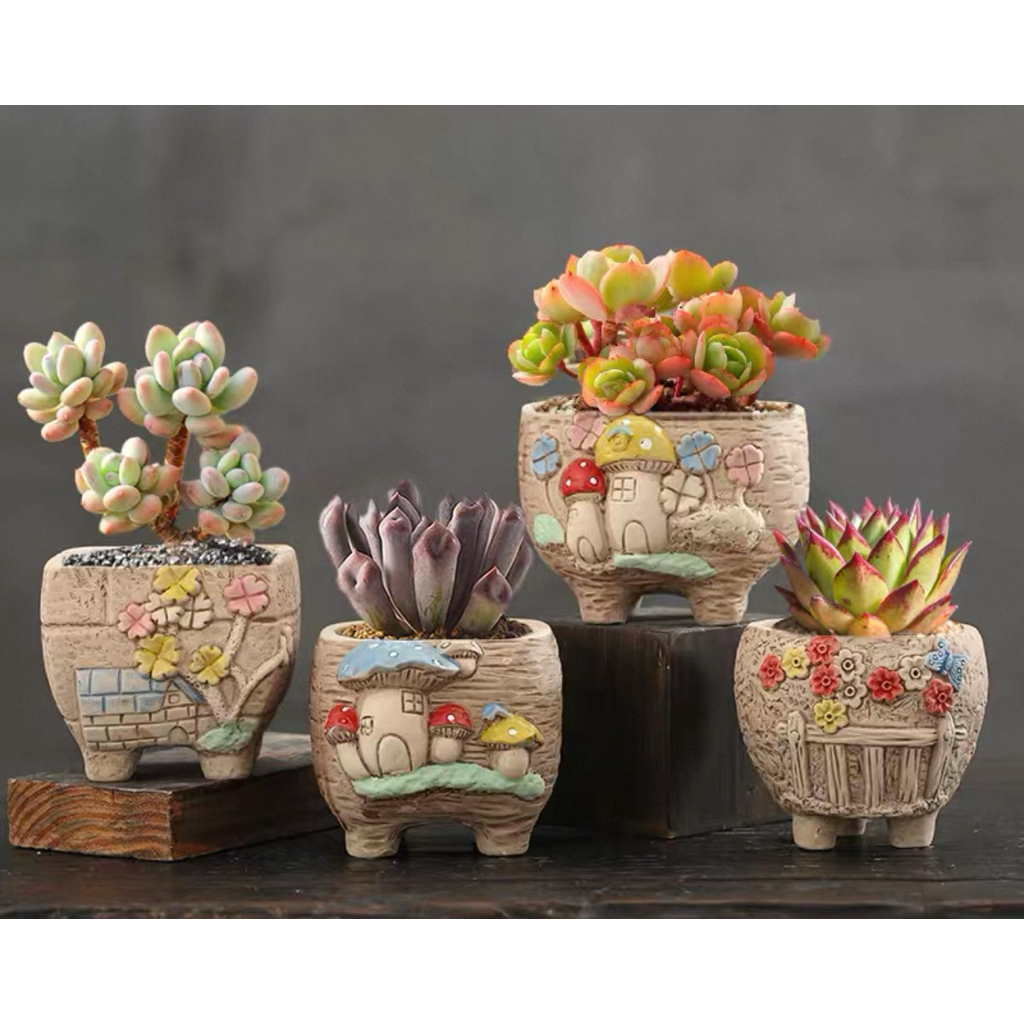 4 pcs Pot  sekulen/kaktus gerabah versi jamur