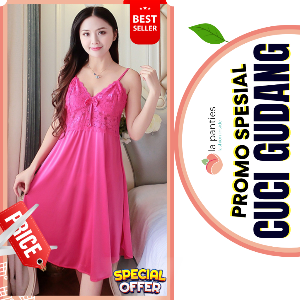 Lingerie Sexy Dress Renda BigSize Baju Tidur Malam Wanita Daster Satin Karet Panjang 1390