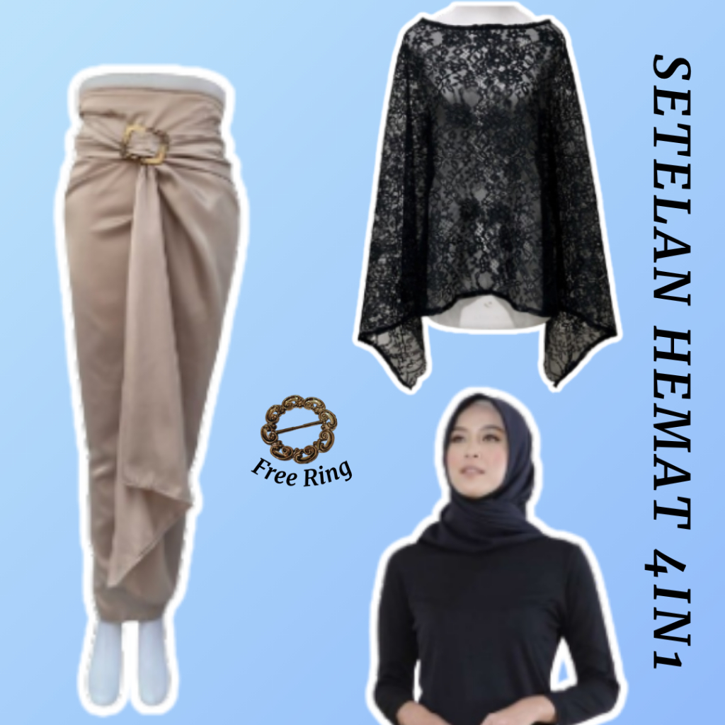 Set Kebaya Jumbo Baju Kondangan Rinjani Brukat Modern Mix Rok Lilit Satin Velvet Premium Terbaru Set