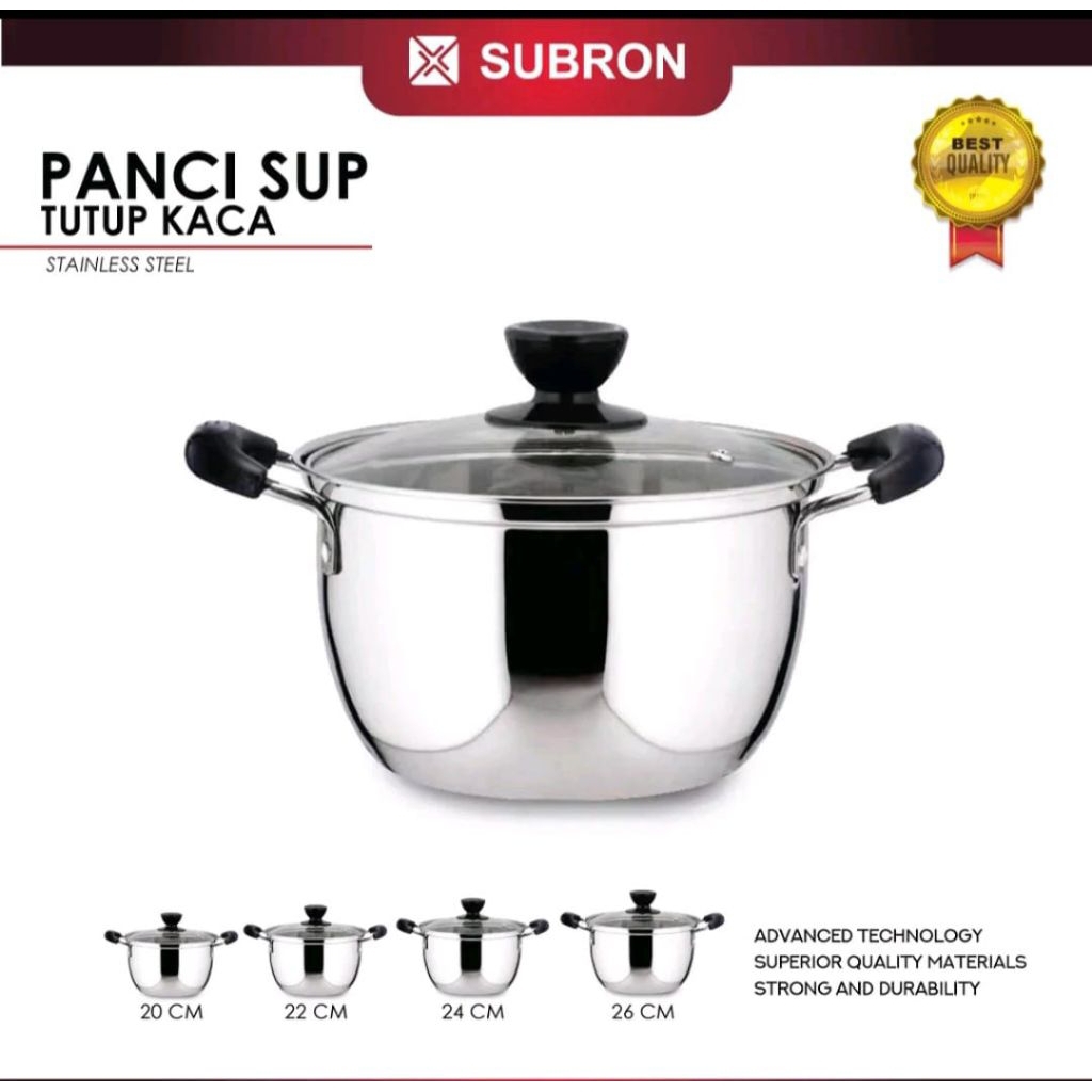 Panci Soup/panci sayur tutup kaca stainless subron