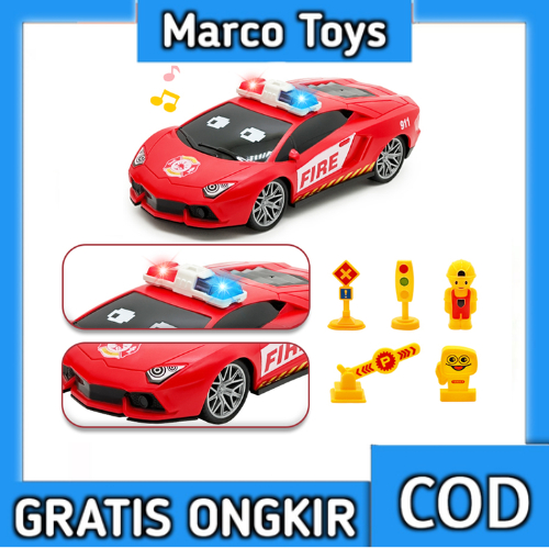 RC Fire Truck 689-960 Mobil Remote Kontrol Anak Truk Polisi Biru Bonus 10 Aksesoris Jalan Raya USB R