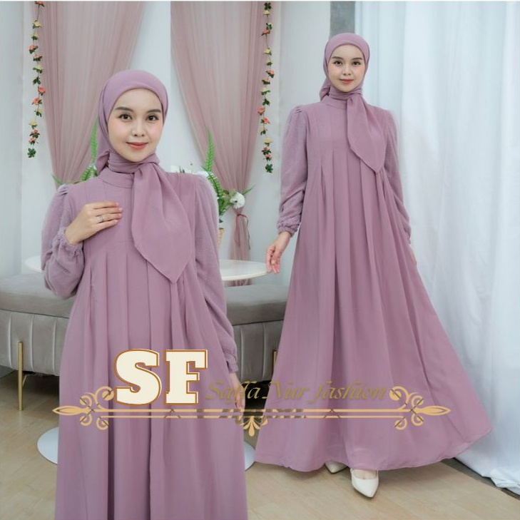 Gamis Syar'i Keisa set hijab Mix Brukat Rainrob Gamis Dress Ceruty baby doll Fashion wanita terbaru 
