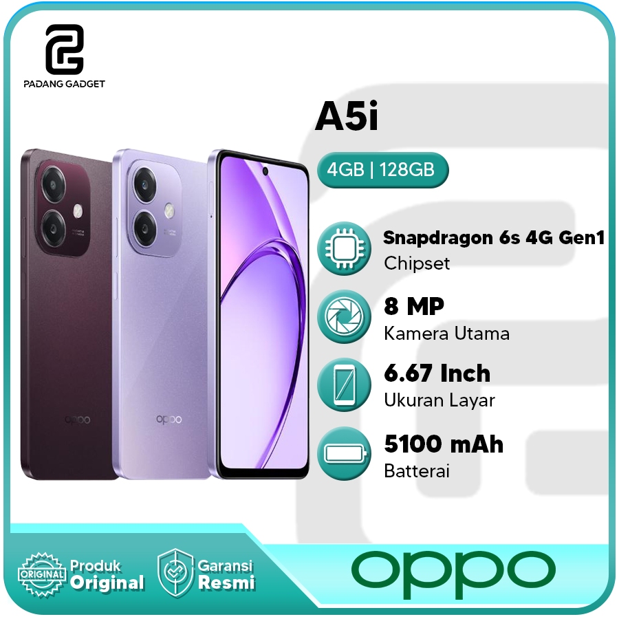 Oppo A5i 4+4/64GB | 4+4/128GB Hp Terbaru HP Murah Hp 1jtan Android Smartphone Original Garansi Resmi