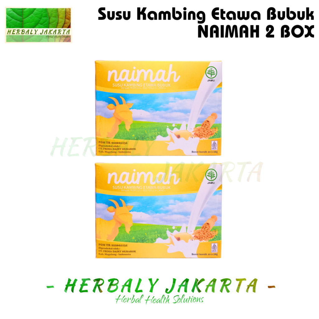 

Paket 2 Box Susu Kambing Etawa Plus Propolis Bee Pollen Madu 10 Sachet Original Naima Naimah