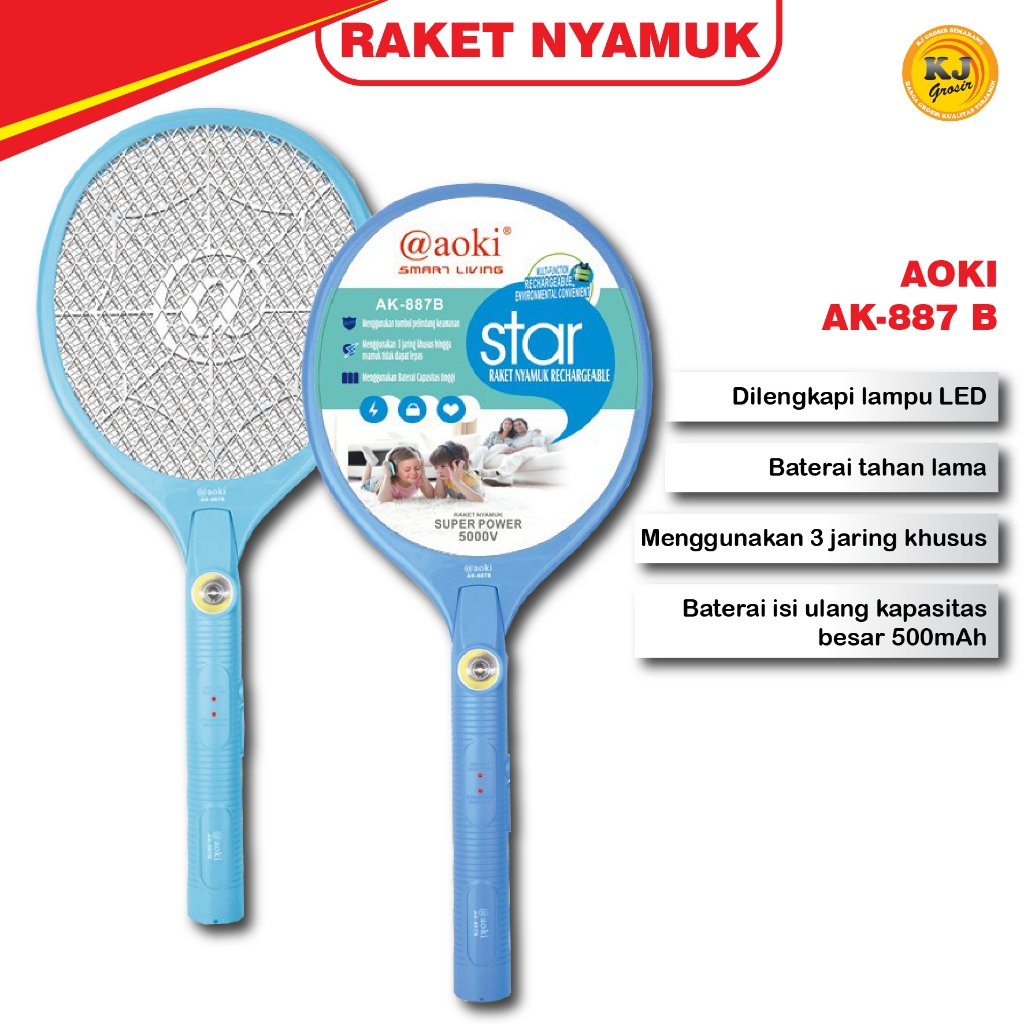 Raket nyamuk Aoki AK 887B Raket Nyamuk Cas Kabel Termurah Terlaris