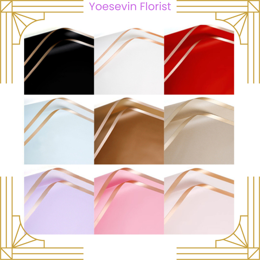 

Kertas Buket Bunga List Gold Line Emas Flower Wrapping Paper Cellophane Florist Gold line ecer / Kertas Buket KB10