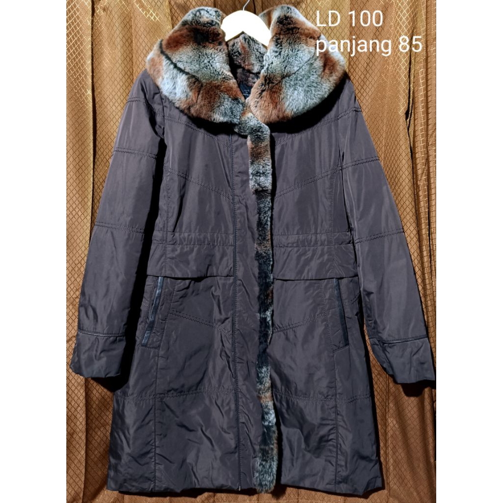 coat bulu kelinci fur rabbit coat long coat kerah bulu coklat long coat winter bulu kelinci long coa