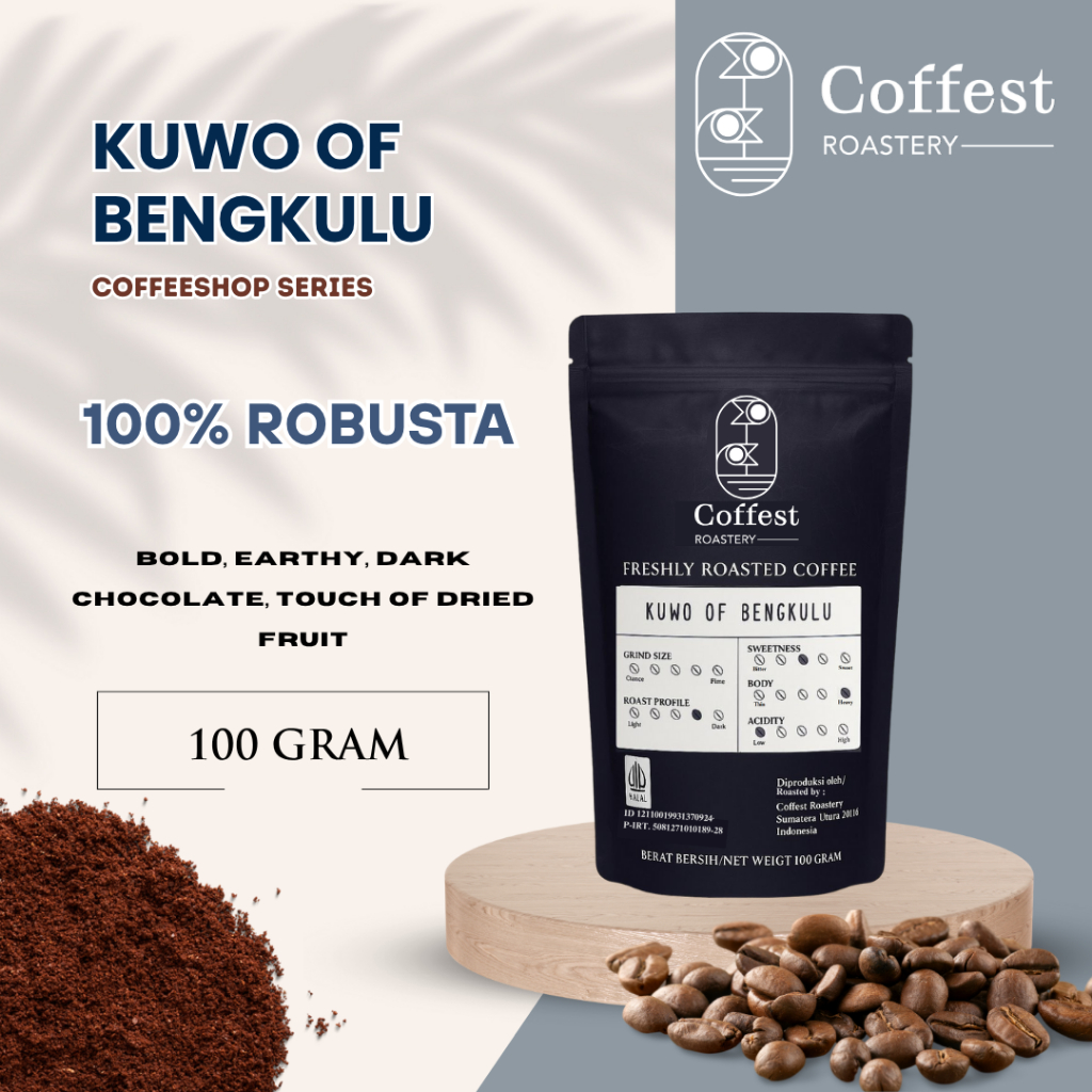 

Coffest Roastery - Kuwo of Bengkulu 100 gram - Roast Beans Biji Bubuk Kopi 100% Robusta Grade 1