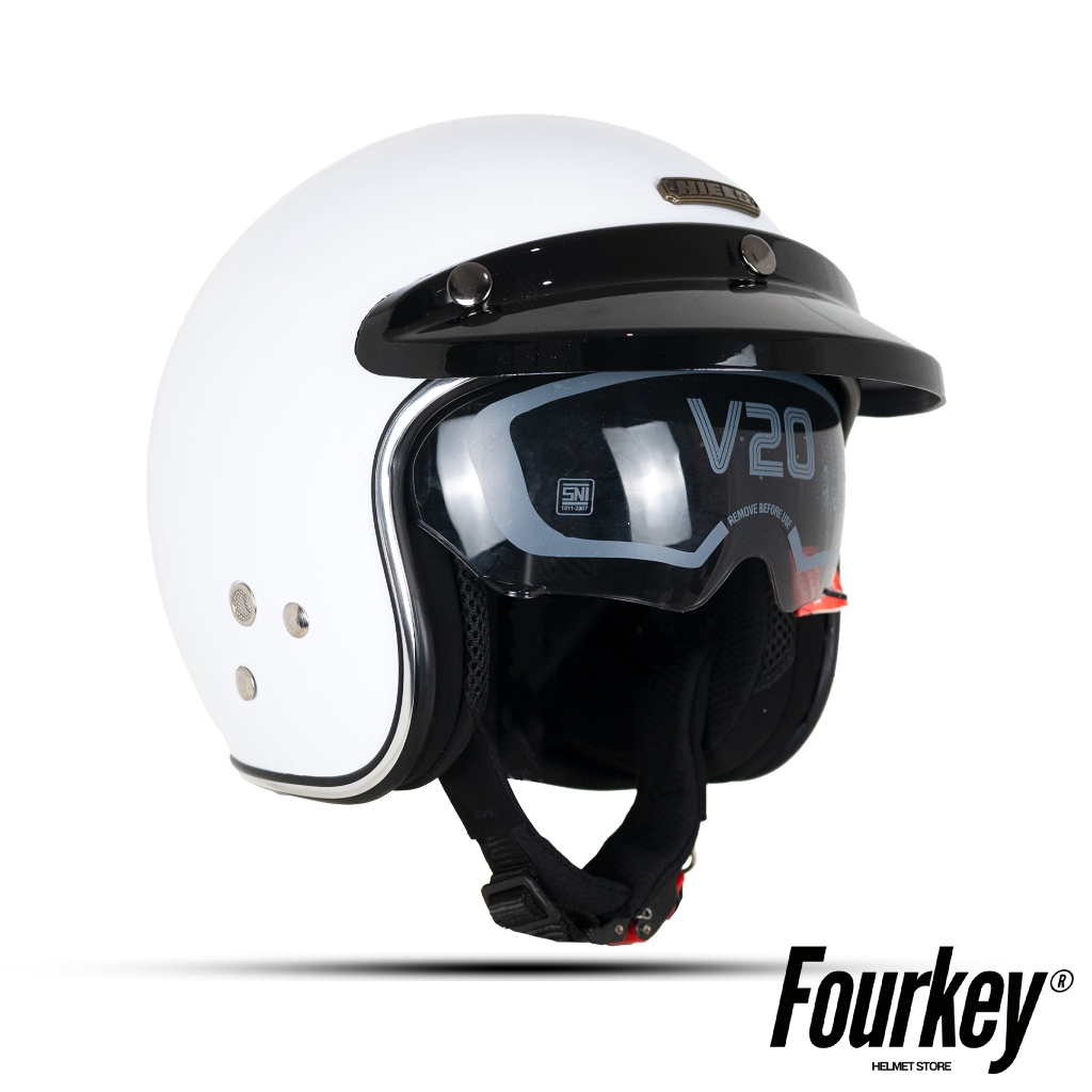 Helm Bogo Retro NIELS Fino Dewasa SNI – Inner Visor + Pet Retro | Helm Motor Stylish Putih