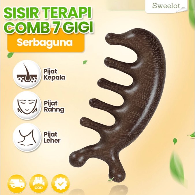 Sisir Kayu Cendana Hijau Alami | Sisir Anti Rambut Rontok 2 in 1