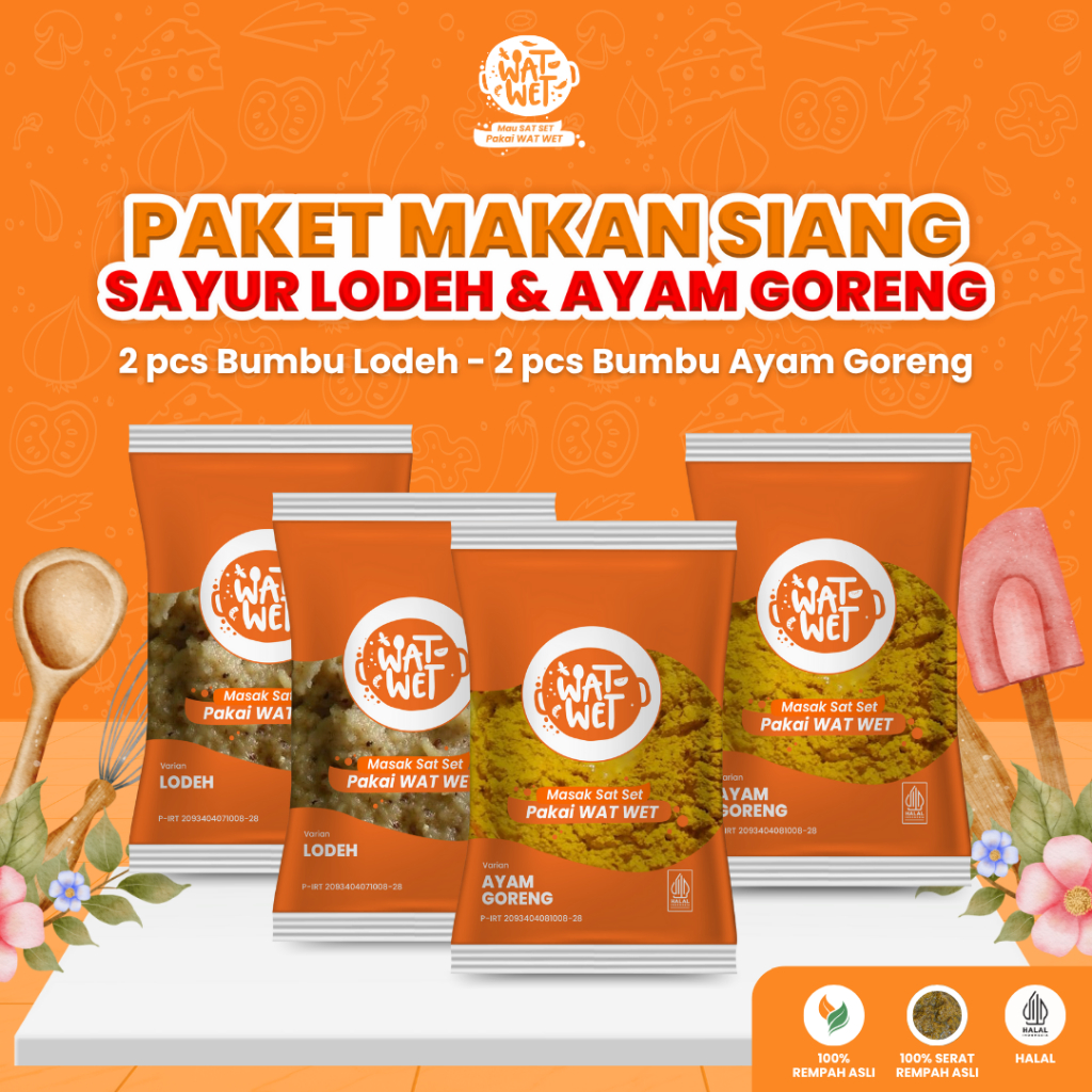 

[PAKET MAKAN SIANG - BUMBU MASAK INSTANT SAYUR LODEH LAUK AYAM GORENG] WAT WET Bumbu Masak Siap Pakai Instan Praktis Isi 4 pcs 2 Varian | Ayam Goreng Crispy Ungkep, Sayur Lodeh