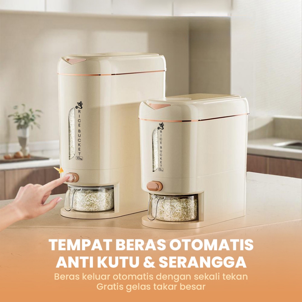 D3W DISCOUNT 50RB LIVING MALL Dispenser Beras Tempat Penyimpanan Beras Otomatis Aesthetic 5-10KG
