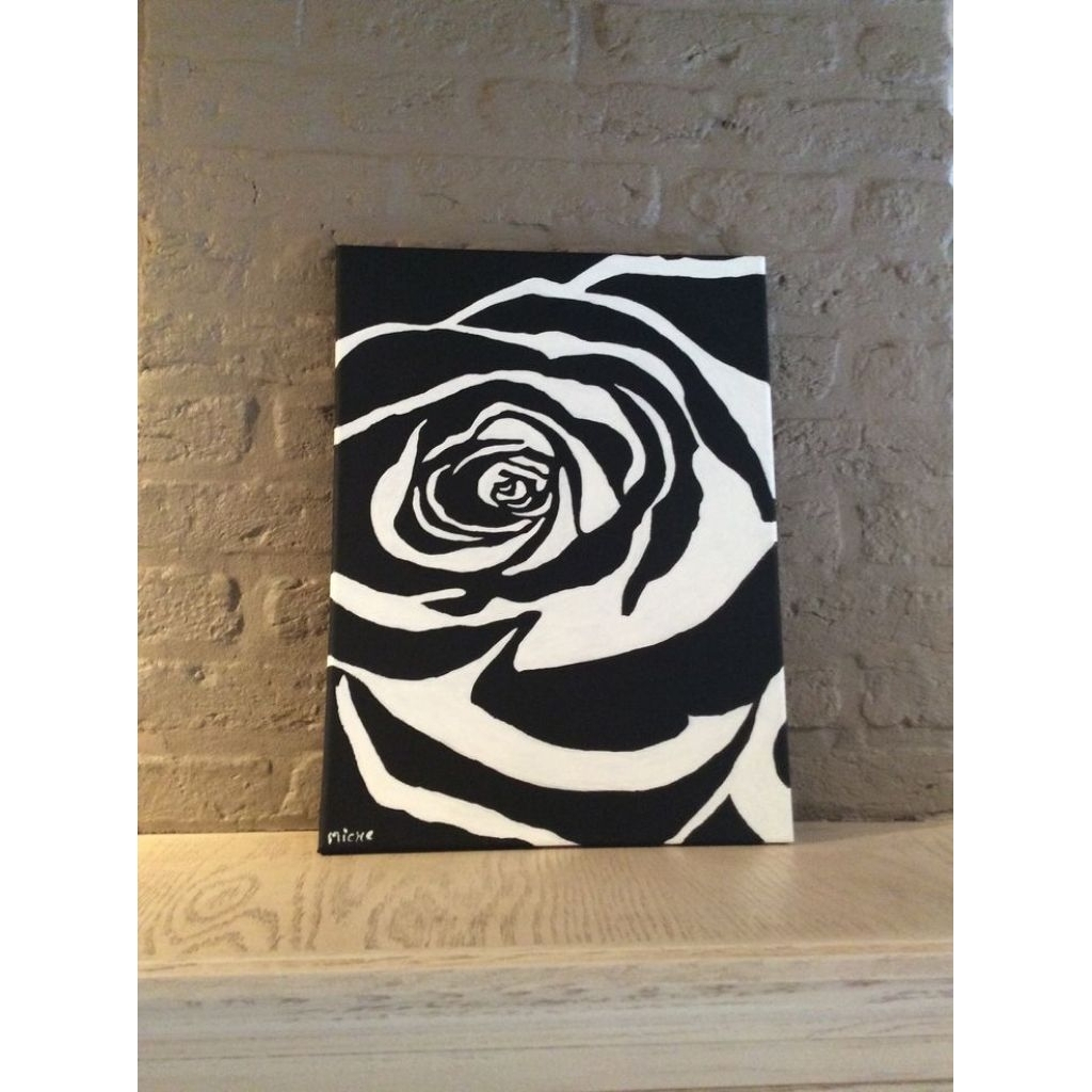 Lukisan kanvas bunga mawar hitam putih minimalis