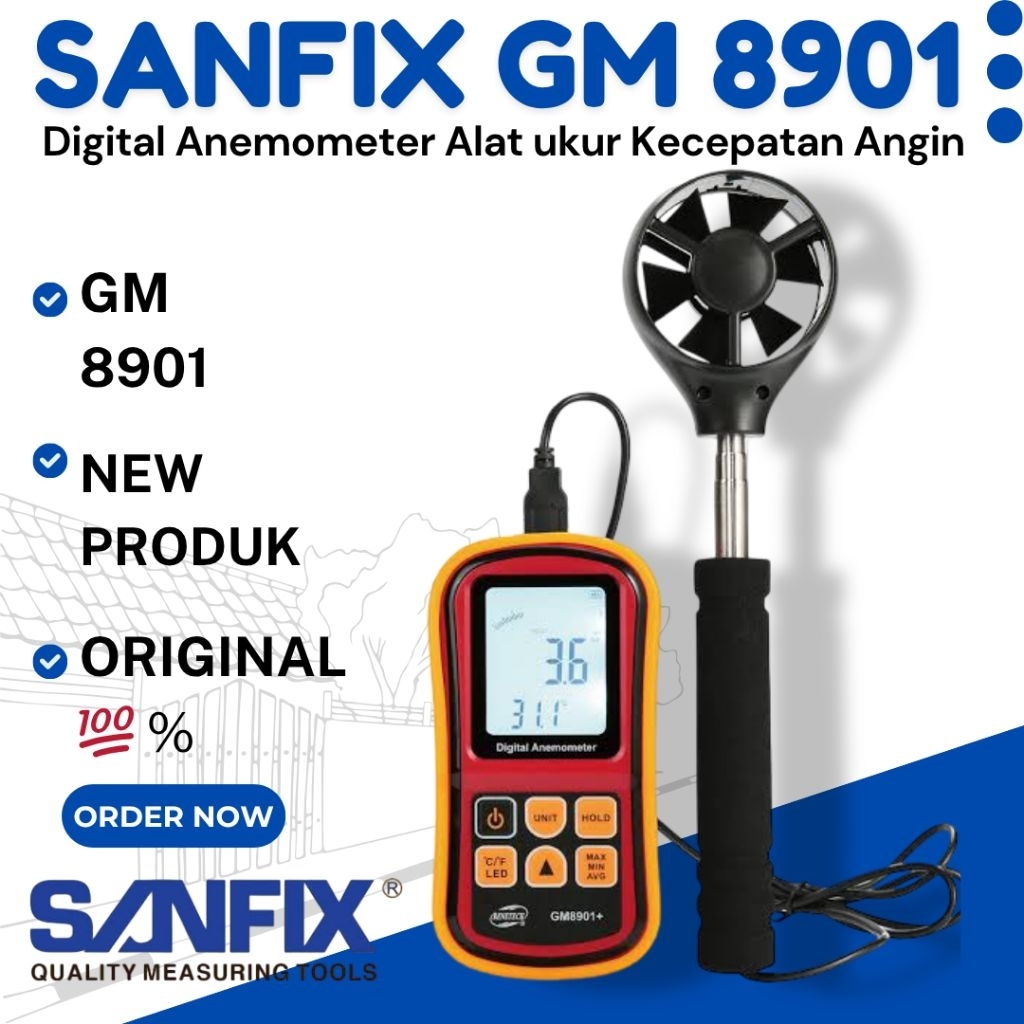 SANFIX GM8901 Digital Anemometer Alat ukur kecepatan Angin