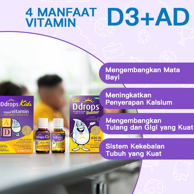 Mycoolcell Ddrops Anak Untuk Tulang Kuat & Mata Sehat Vitamin D3 Cair 600Iu + Vitamin A&D Mendukung