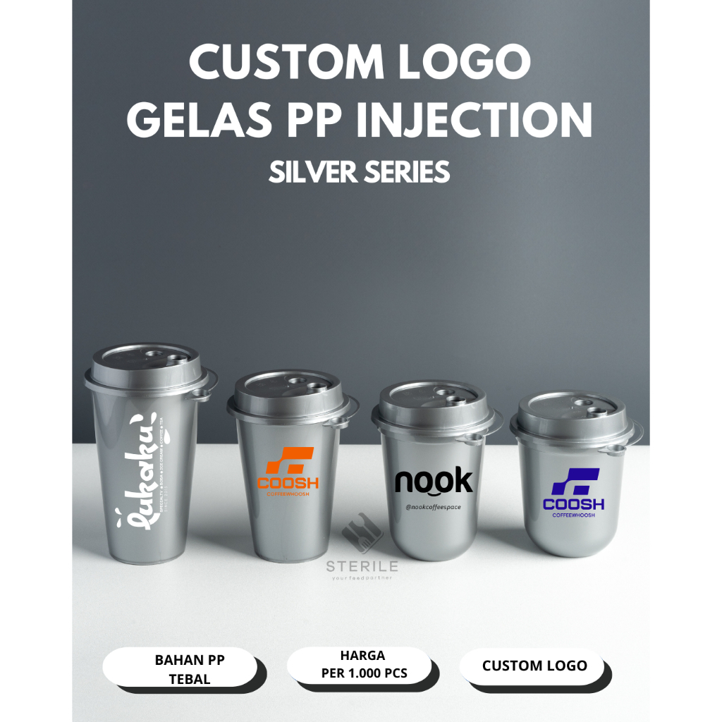 1.000 PCS SABLON  PRINTING GELAS CUP PP INJECTION SILVER / SABLON GELAS THINWALL SUPER QUALITY