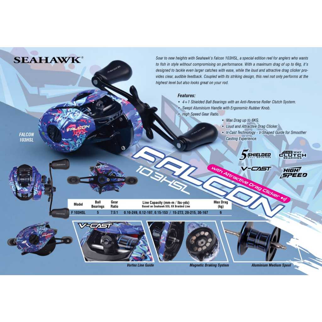 REEL BC SEAHAWK FALCON 103 HSL  FREE TOPI SEAHAWK