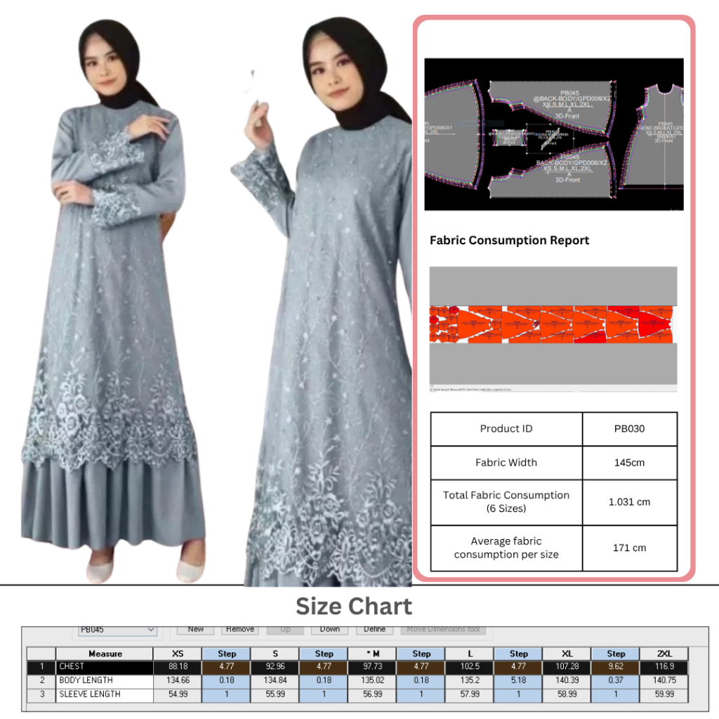 PB045 | Pola Jiplak | Pola Instan | Pola Baju | Dress | Gamis Pesta | Polabook