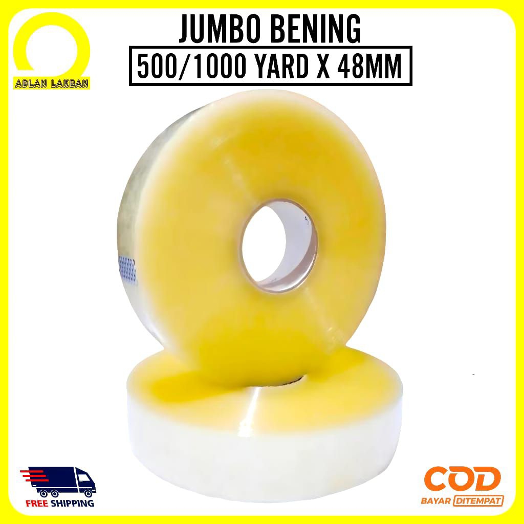 Lakban Bening 500 Yard Full x 48mm / Lakban Jumbo Bening 500 M