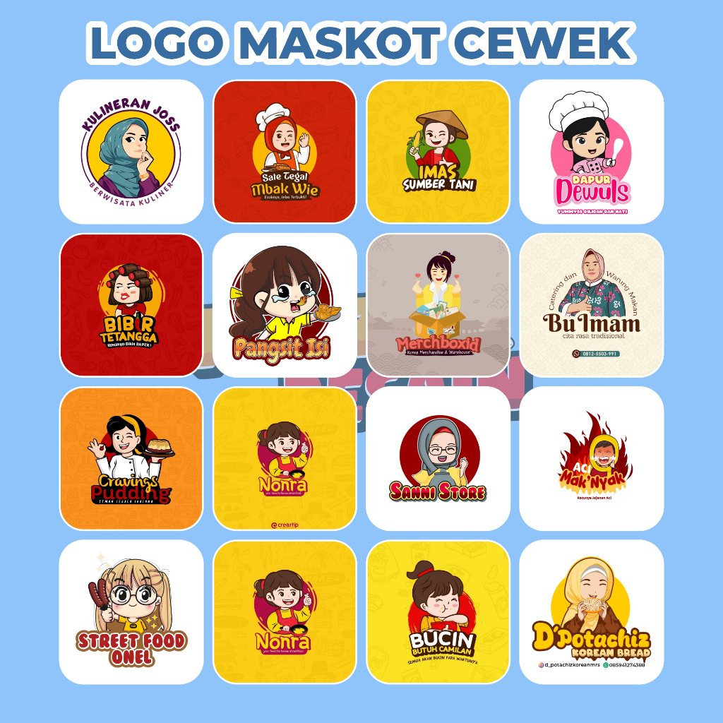 Jasa Desain Logo Maskot Karakter Wanita Cewek kuliner  UMKM BISNIS makanan Fashion  Olshop Bisnis On
