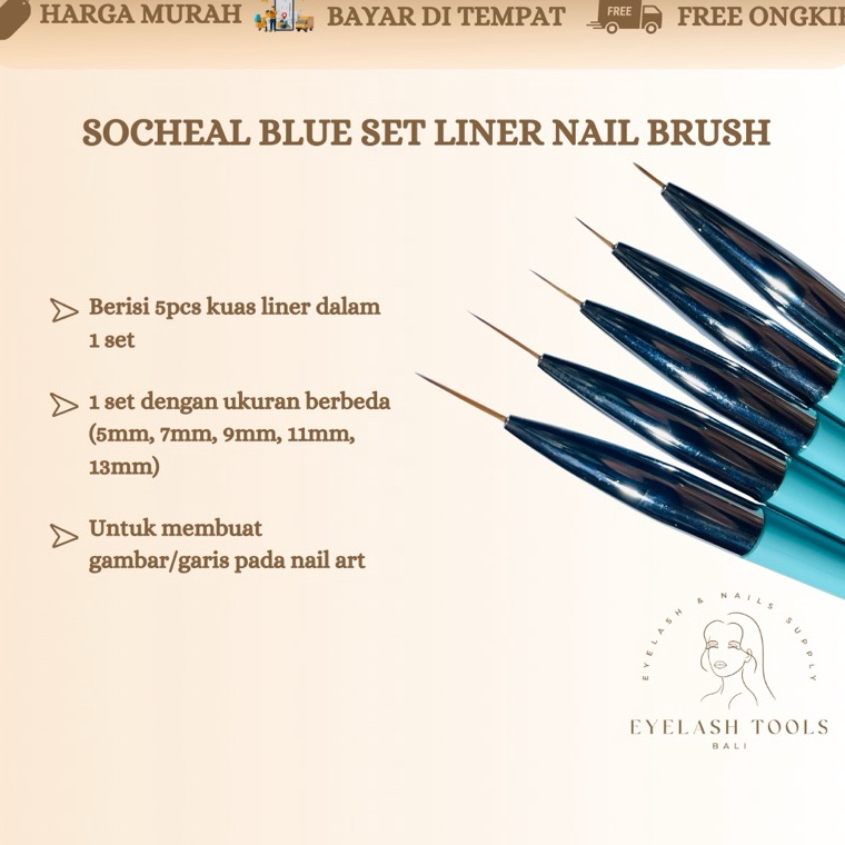 

KODE S1S LINER BLUE SOCHEAL SET 5pcs BRUSH NAIL ART NAIL GEL KUAS