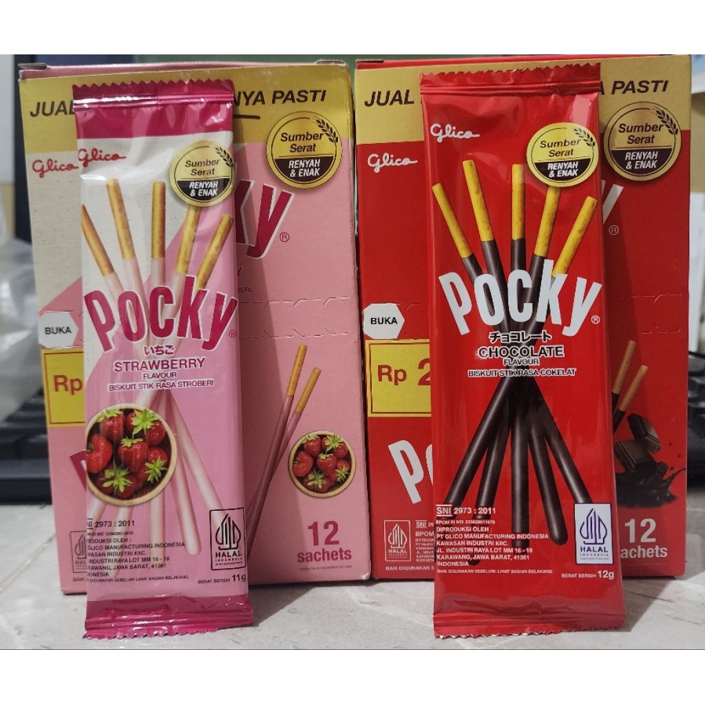 

GLICO POCKY STICK SACHET 1 Box Isi 12 Pcs x 12 gram Snack Biskuit Coklat Cokelat Strawberry Stoberi
