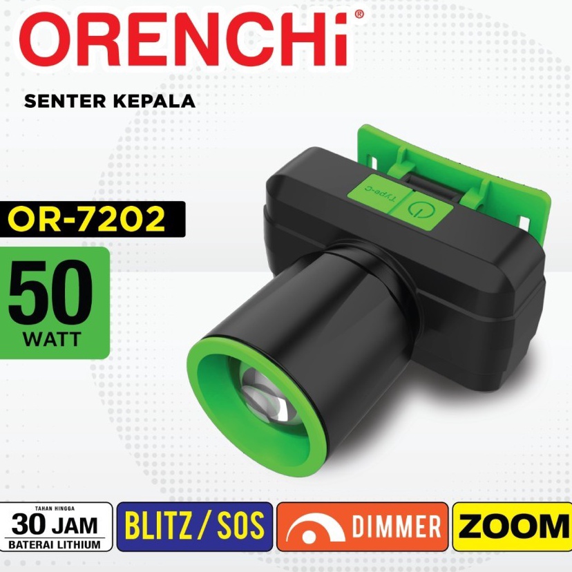 Senter Kepala 5watt 5W fokus zoom Orenchi QR 722 QR722 Cahaya Putih