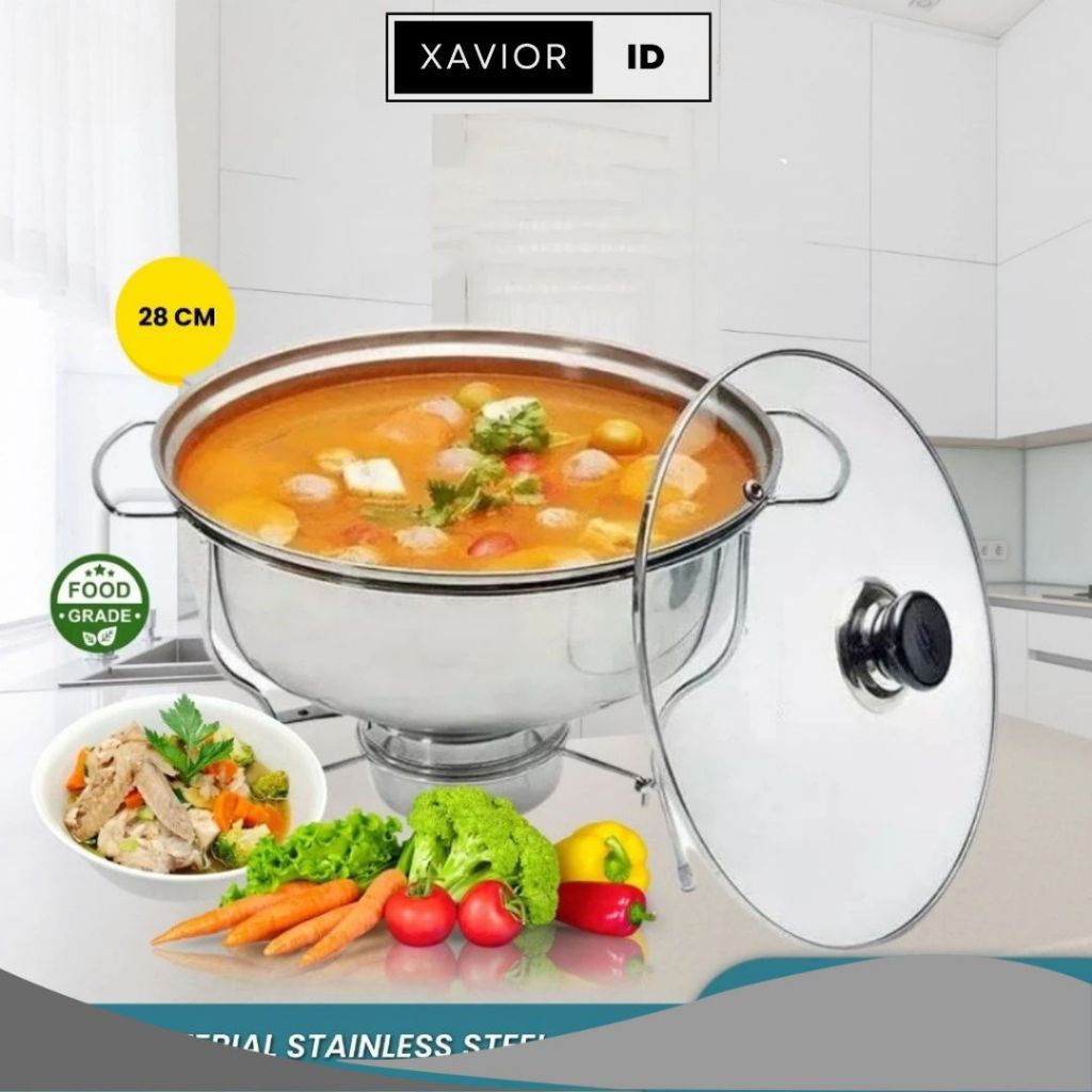 

XV Prasmanan Saji Bulat Stainless Soup Bulat Stainless Steel Tempat Saji Sayur Prasmanan Chafing Dish Food Warmer Tempat Sayur