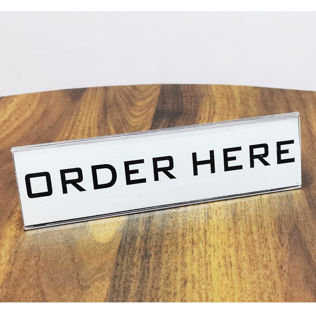 

stand papan sign tulisan reserved order here name tag papan nama cashier kasir resepsionis akrilik bening polos 2mm