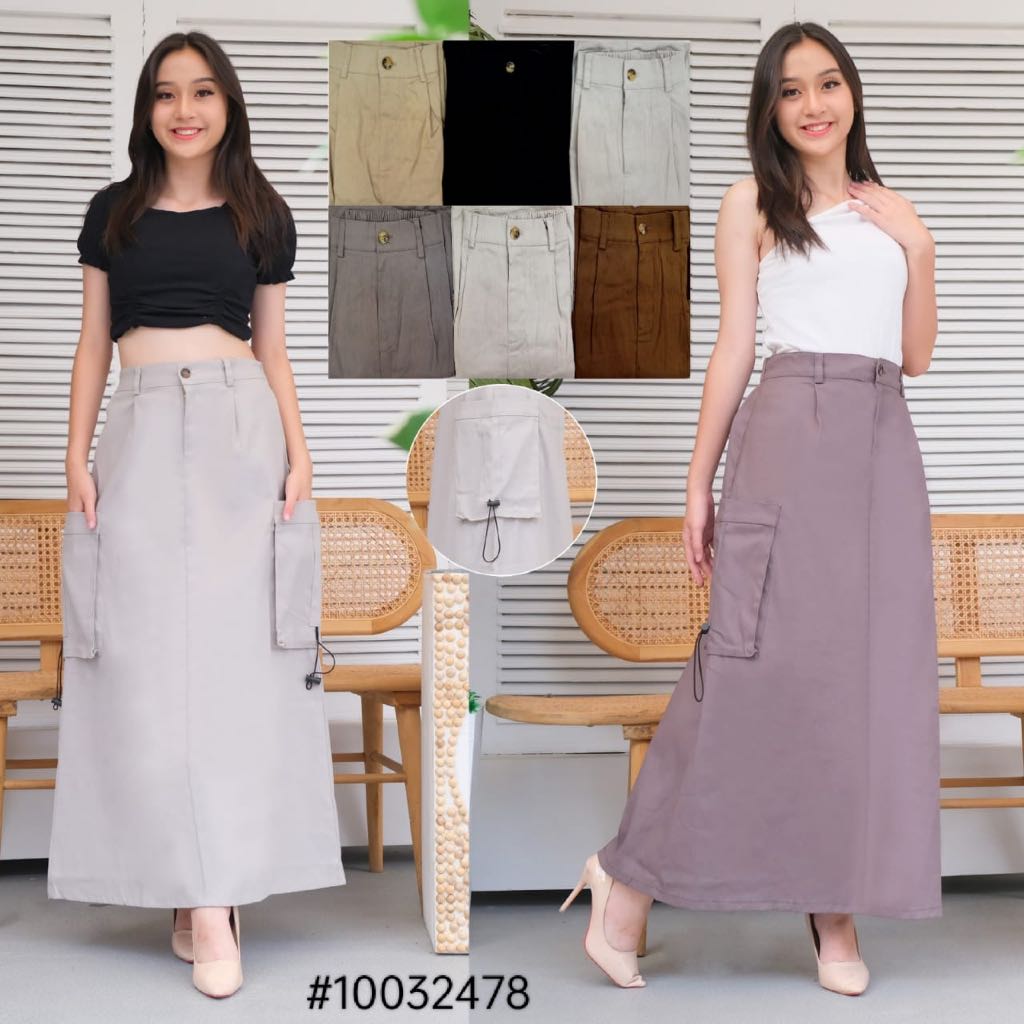 Rok Panjang Cargo Ritsleting 10032478 / Long Skirt / Rok Muslimah Kantong Samping Sooya