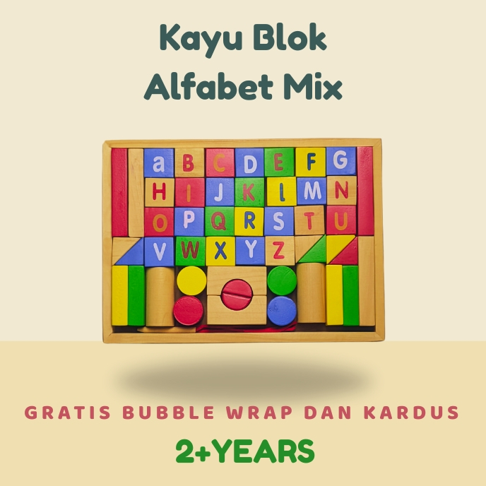 ZONA KAYU - Blok Alfabet Huruf A-Z Warna Warni - Mainan Kayu Edukasi Anak Melatih Motorik & Kognitif