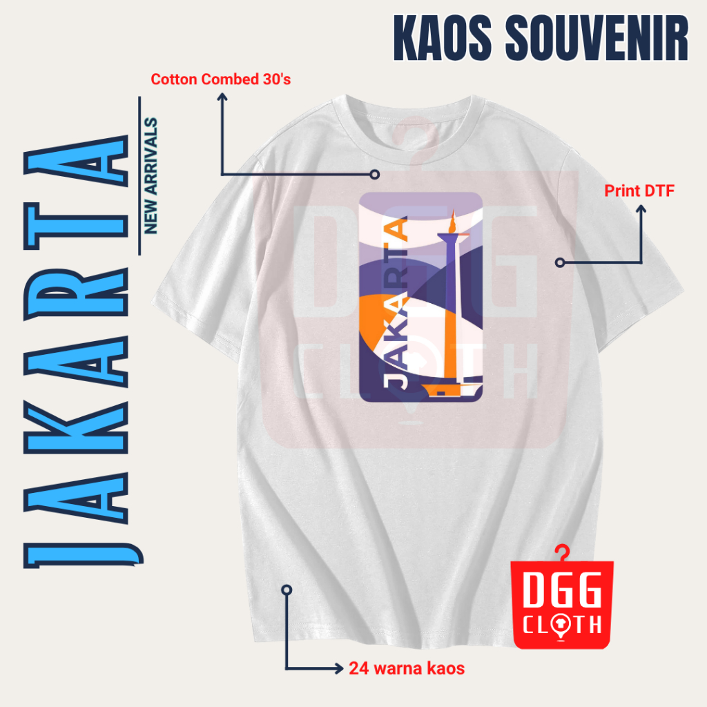 DGG Kaos Oleh-Oleh Kota Jakarta White Tshirt Baju Souvenir DKI Jakarta Indonesia Dewasa Anak Type 3