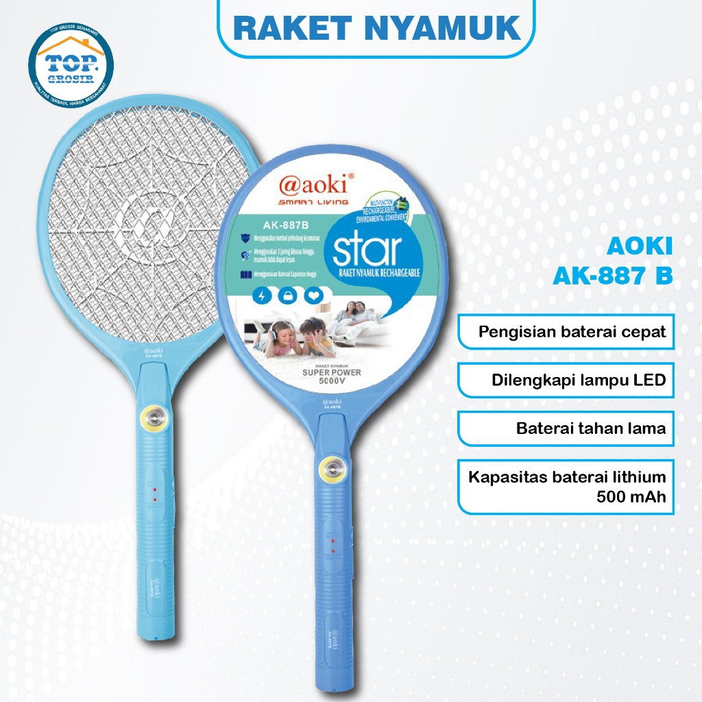 Raket nyamuk Aoki AK 887B Raket Nyamuk Cas Kabel Termurah Terlaris elektronik