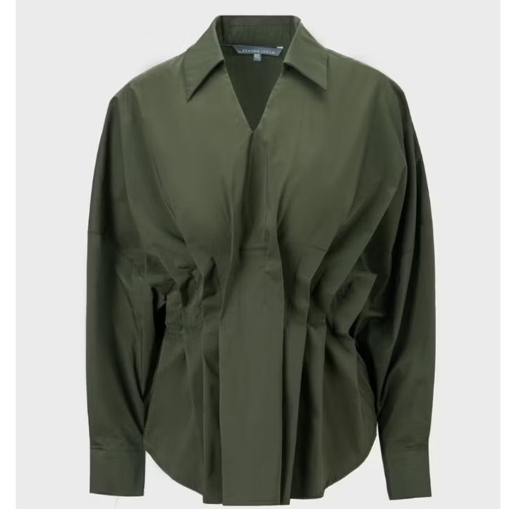 Benang Jarum Shirley Pleats Blouse Dark Olive Asli Baru Siap Kirim Instant